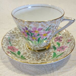 TF&S Ltd Phoenix Gold Chintz & Pansey Floral Bone China Teacup & Saucer England